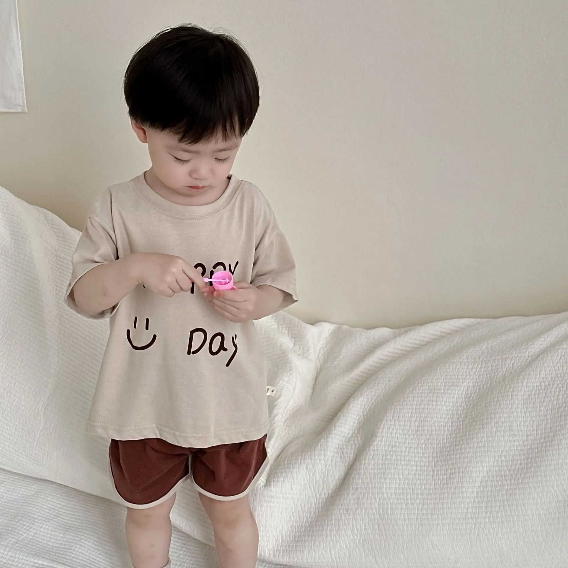 Kids 2Pc Summer T-Shirt Shorts Set Happy Day Design - Image 5