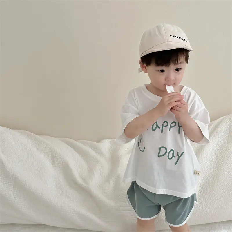 Kids 2Pc Summer T-Shirt Shorts Set Happy Day Design - Image 2
