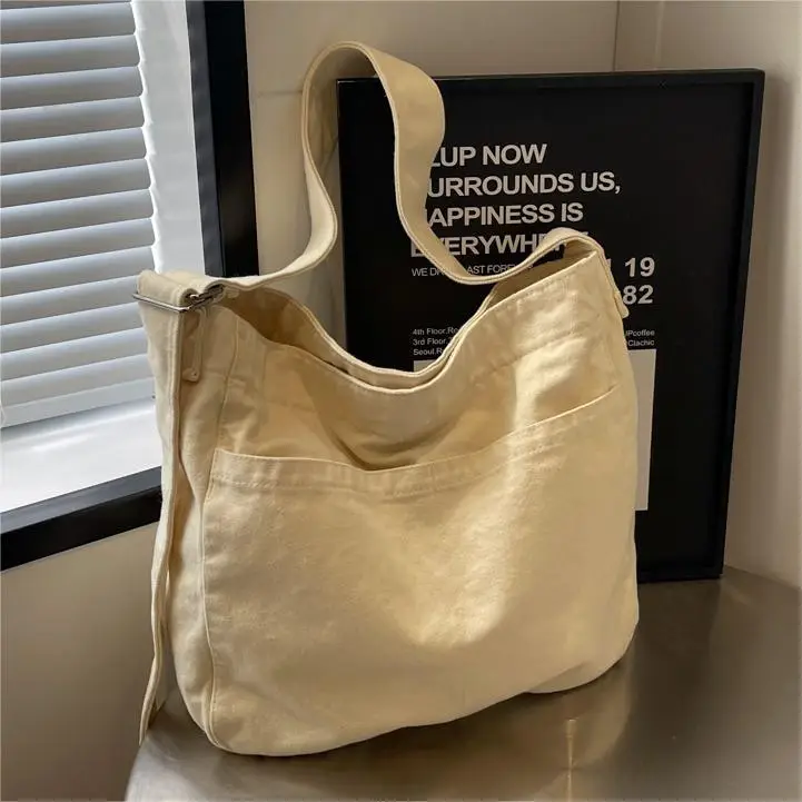 Large Capacity Canvas Shoulder Bag for Women Olive Green - Image 7