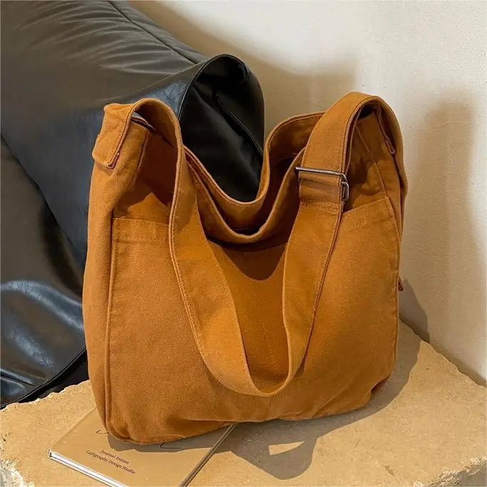 Large Capacity Canvas Shoulder Bag for Women Olive Green - Image 9