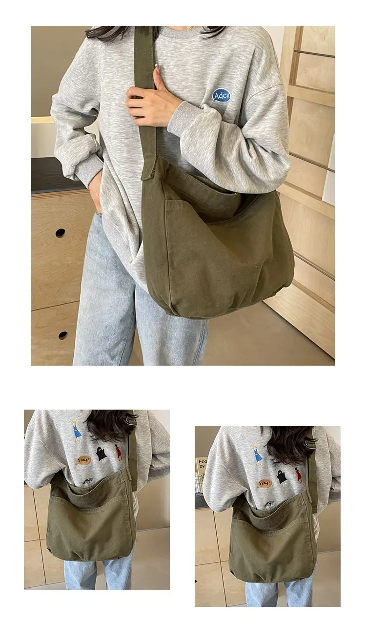 Large Capacity Canvas Shoulder Bag for Women Olive Green — feature 11