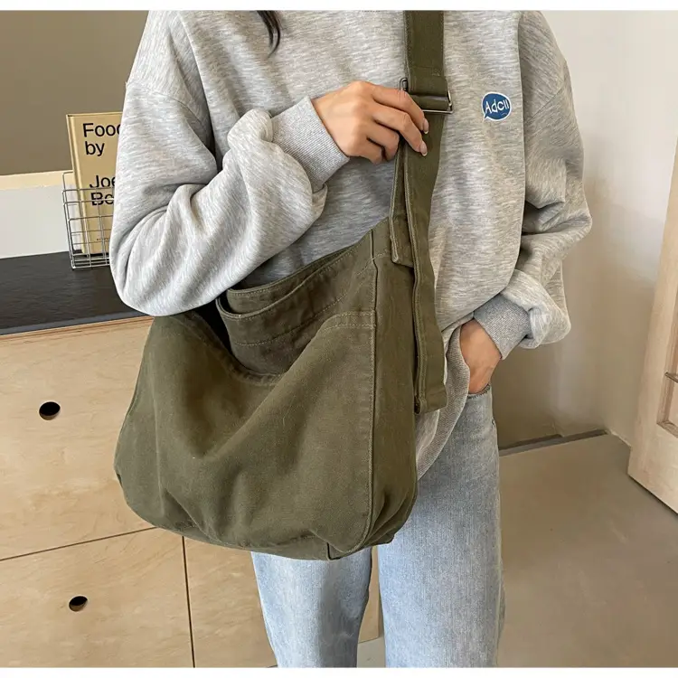 Large Capacity Canvas Shoulder Bag for Women Olive Green — feature 28