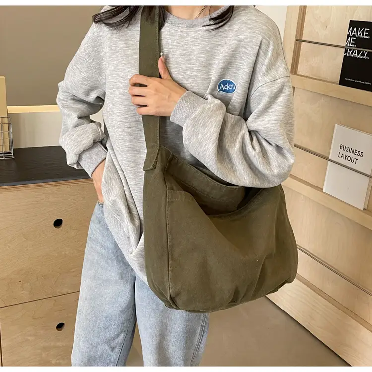 Large Capacity Canvas Shoulder Bag for Women Olive Green — feature 29