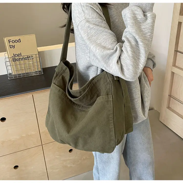 Large Capacity Canvas Shoulder Bag for Women Olive Green — feature 30