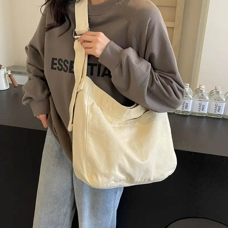 Large Capacity Canvas Shoulder Bag for Women Olive Green - Image 2