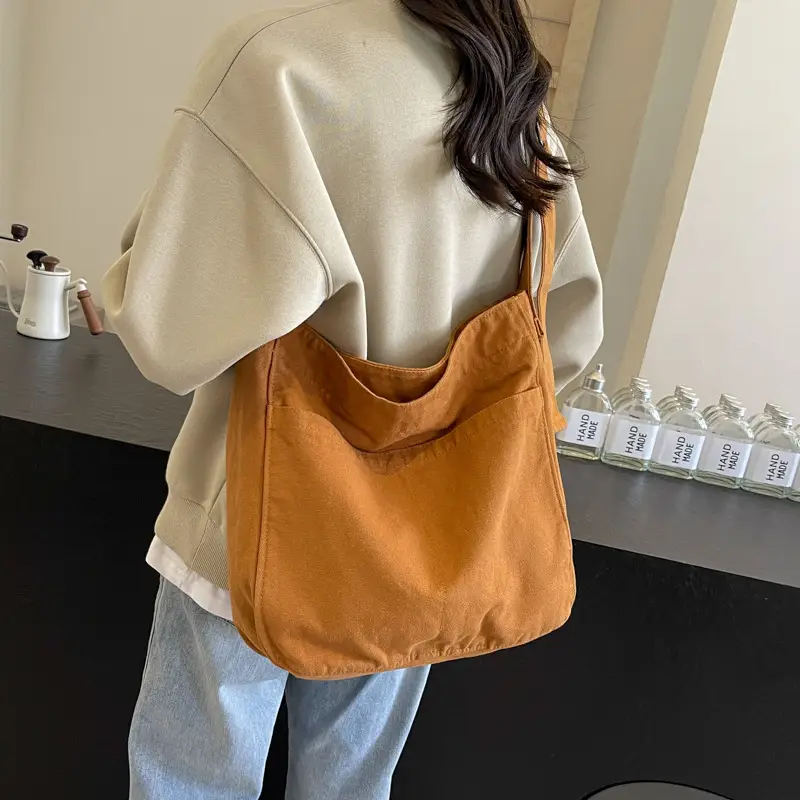 Large Capacity Canvas Shoulder Bag for Women Olive Green - Image 4