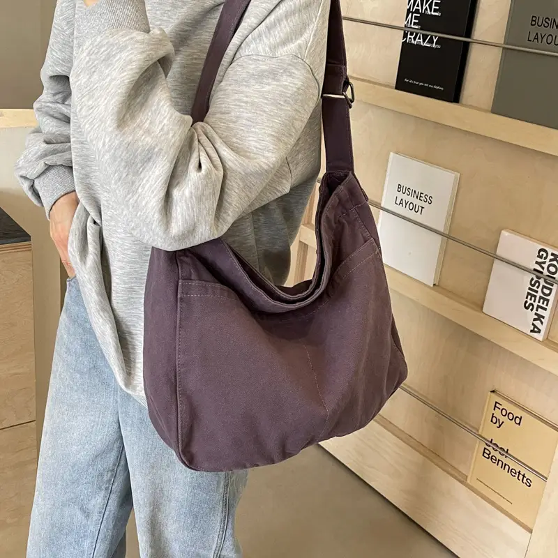 Large Capacity Canvas Shoulder Bag for Women Olive Green - Image 5
