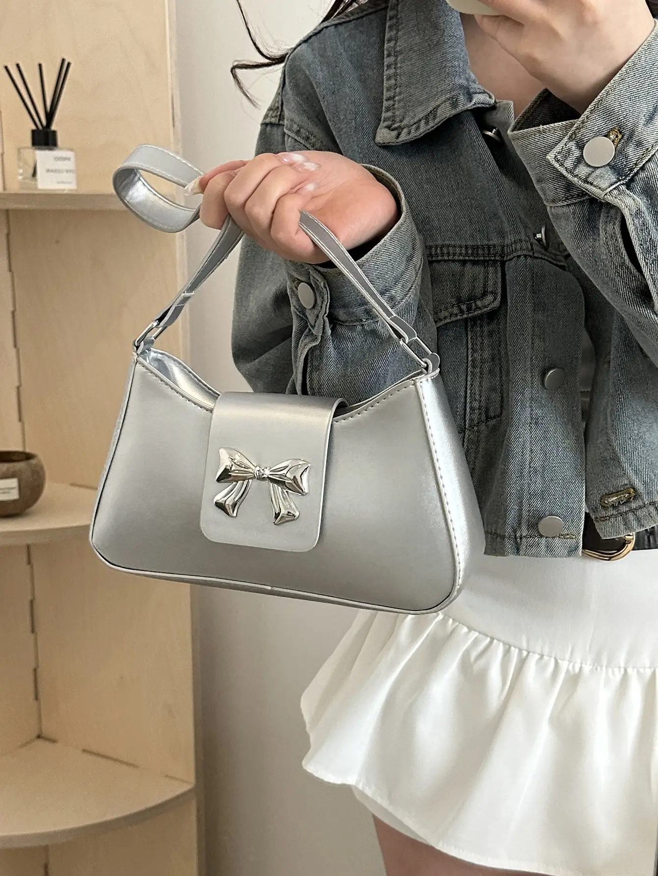 Women's Butterfly Bow Shoulder Bag Beige 2024 - Image 9
