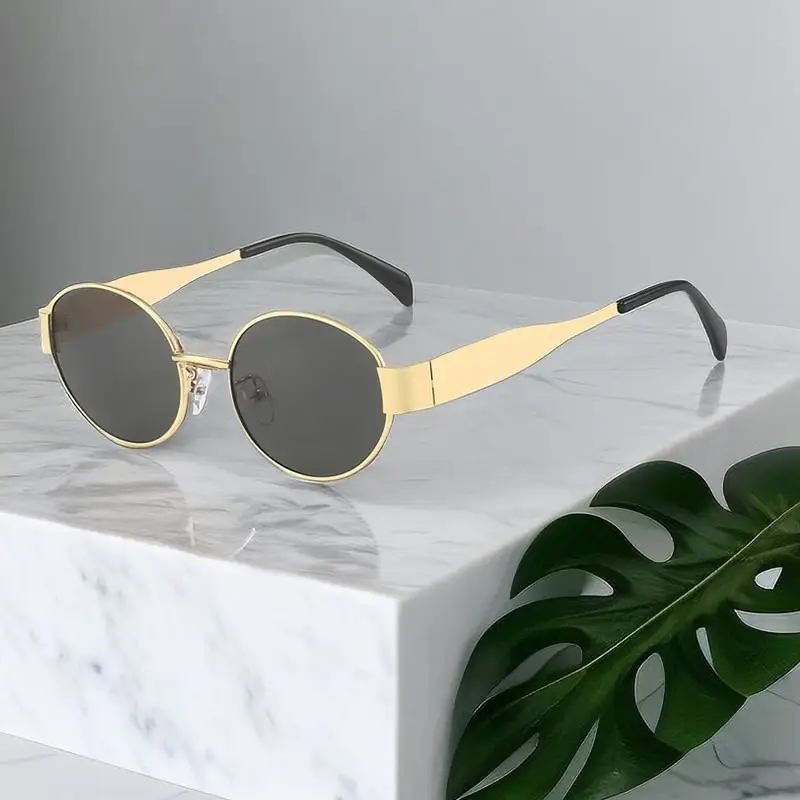 Oval Sunglasses for Men Women Metal Frame Green Lenses - Image 11