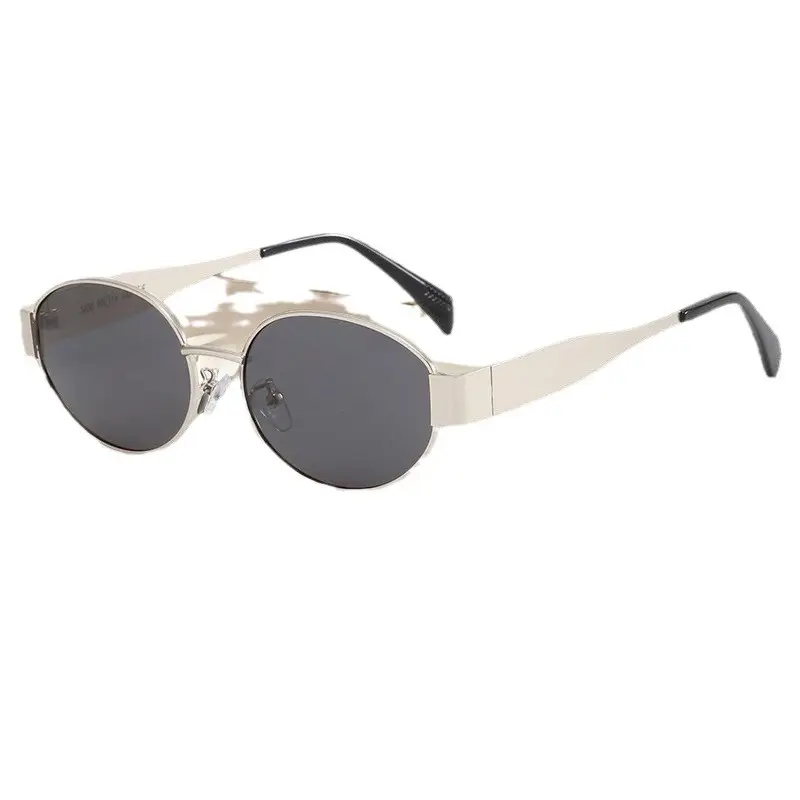 Oval Sunglasses for Men Women Metal Frame Green Lenses - Image 12