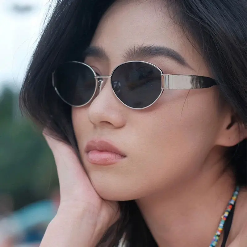 Oval Sunglasses for Men Women Metal Frame Green Lenses β feature 5