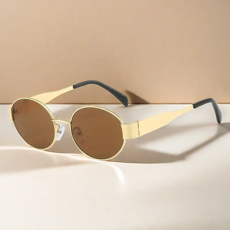 Oval Sunglasses for Men Women Metal Frame Green Lenses - Image 6