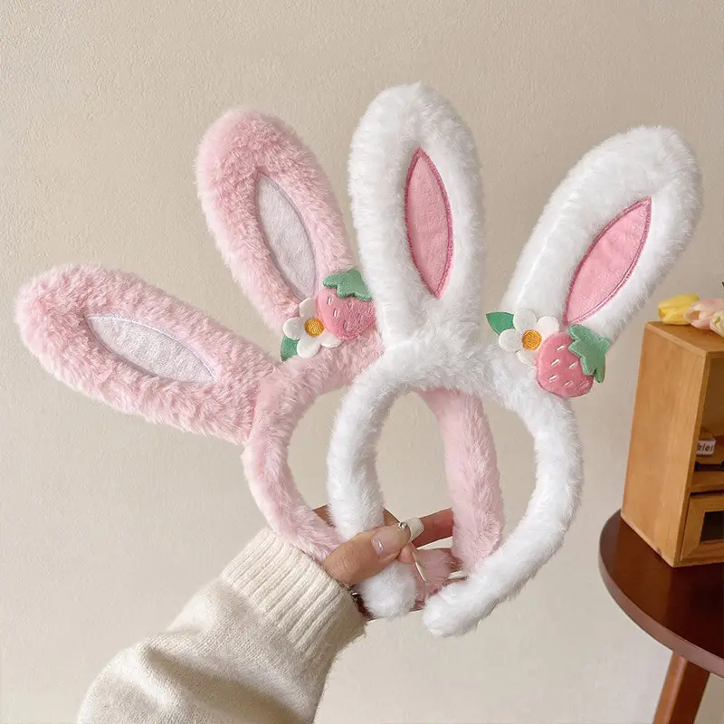 Pink Strawberry Flower Rabbit Ear Headband for Women - Image 3