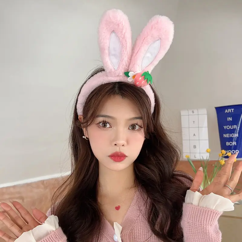 Pink Strawberry Flower Rabbit Ear Headband for Women - Image 4