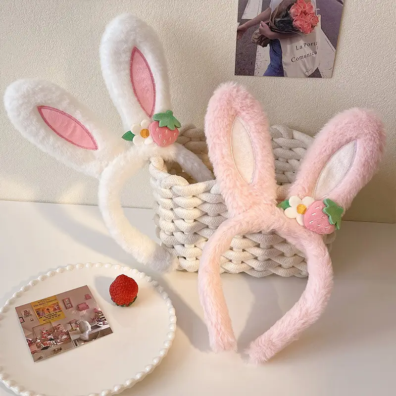 Pink Strawberry Flower Rabbit Ear Headband for Women - Image 6