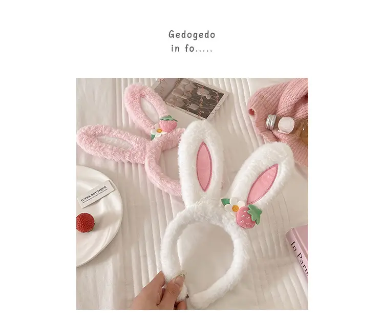 Pink Strawberry Flower Rabbit Ear Headband for Women — feature 1