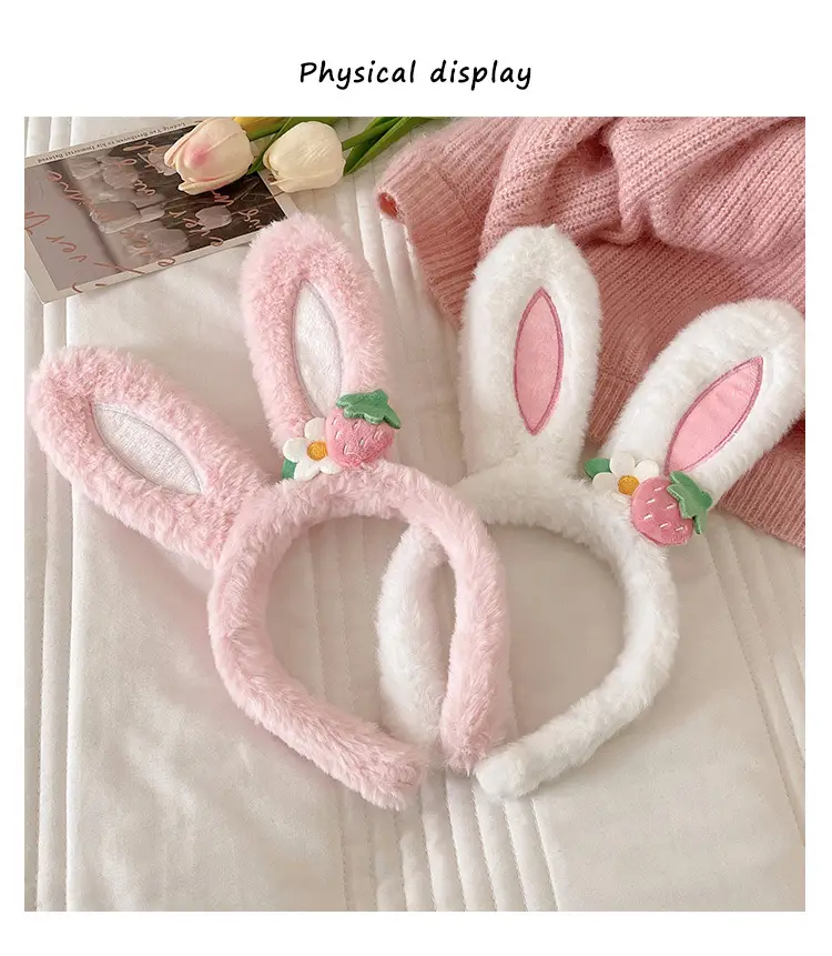Pink Strawberry Flower Rabbit Ear Headband for Women — feature 4
