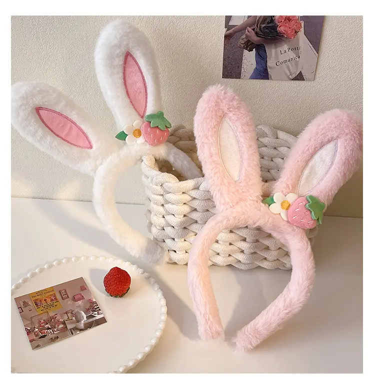 Pink Strawberry Flower Rabbit Ear Headband for Women — feature 5