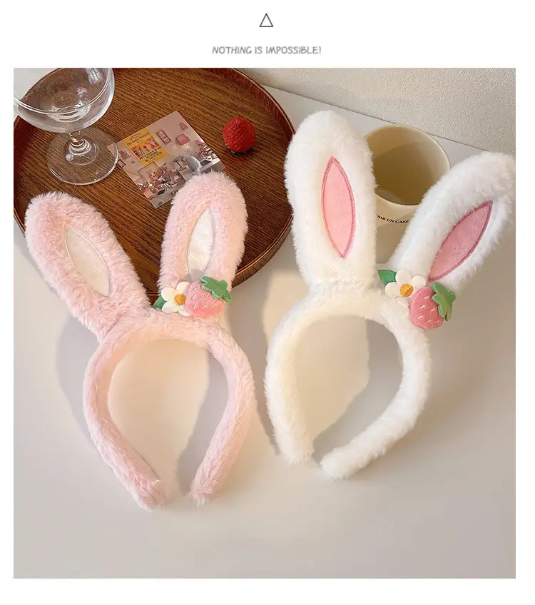 Pink Strawberry Flower Rabbit Ear Headband for Women — feature 6