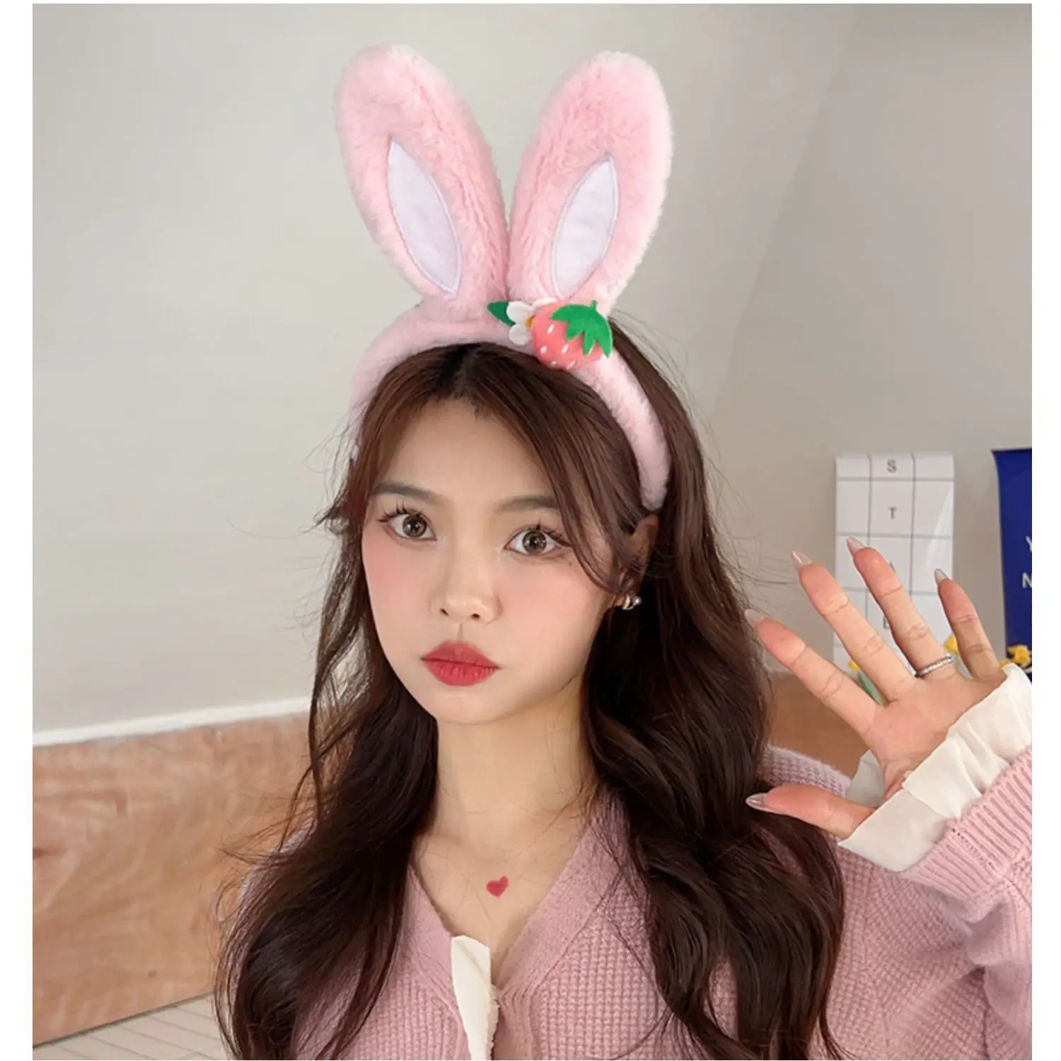 Pink Strawberry Flower Rabbit Ear Headband for Women — feature 8