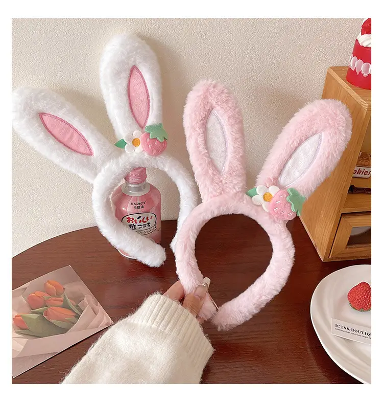 Pink Strawberry Flower Rabbit Ear Headband for Women — feature 9