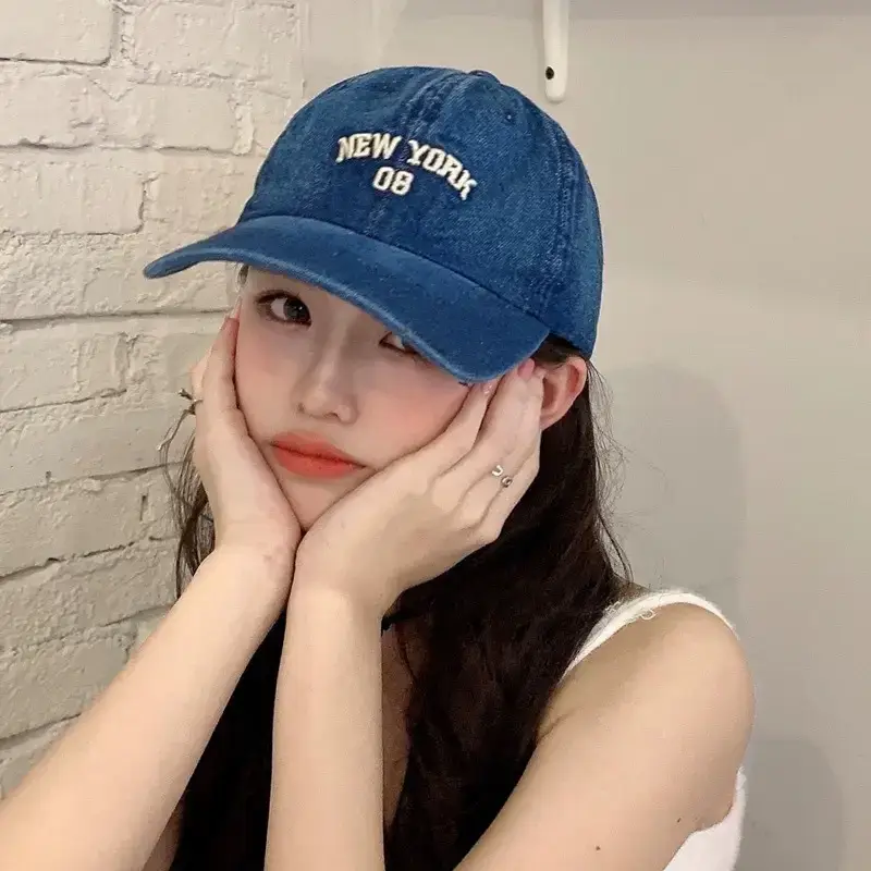 Women Blue New York 08 Washed Denim Cap - Image 4