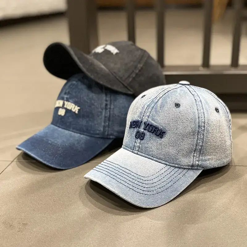 Women Blue New York 08 Washed Denim Cap - Image 6
