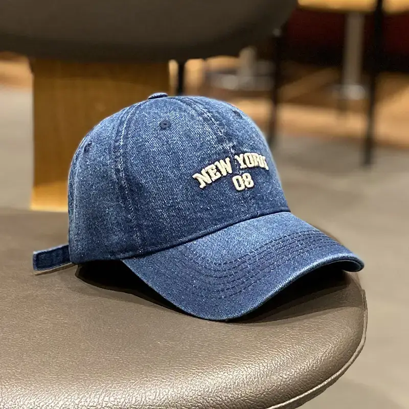 Women Blue New York 08 Washed Denim Cap - Image 2