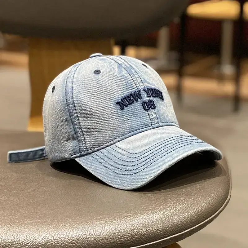 Women Blue New York 08 Washed Denim Cap - Image 3