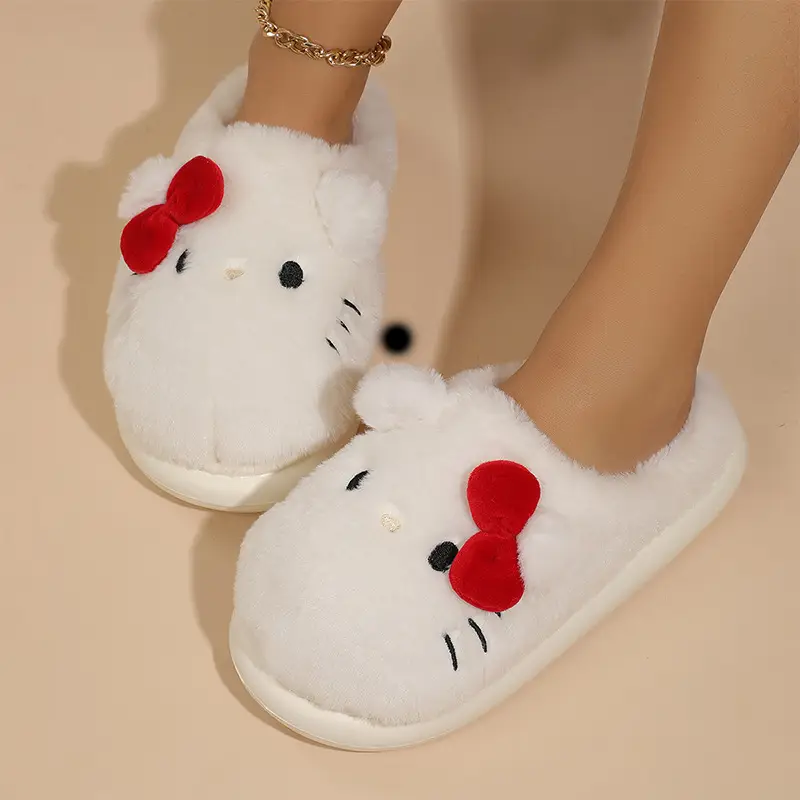 Cartoon Kitty Cotton Slippers 2024 New Thickened Autumn and Winter Indoor Non-Slip Home Shoes Warm Ladies Plush Slippers - Image 7