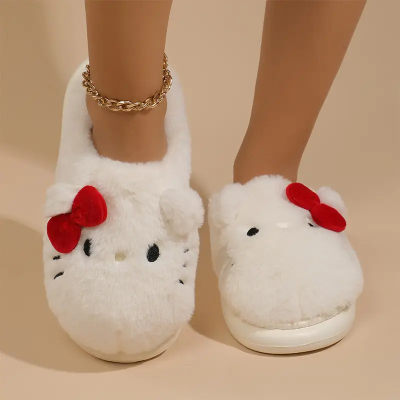 Cartoon Kitty Cotton Slippers 2024 New Thickened Autumn and Winter Indoor Non-Slip Home Shoes Warm Ladies Plush Slippers - Image 8