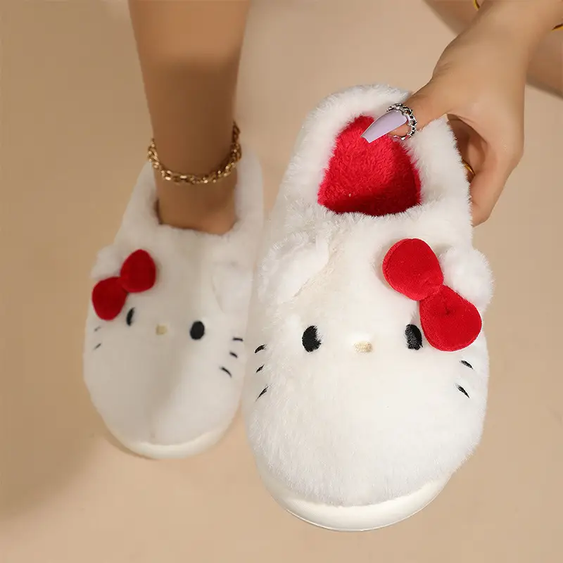 Cartoon Kitty Cotton Slippers 2024 New Thickened Autumn and Winter Indoor Non-Slip Home Shoes Warm Ladies Plush Slippers — feature 3