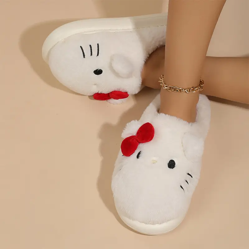 Cartoon Kitty Cotton Slippers 2024 New Thickened Autumn and Winter Indoor Non-Slip Home Shoes Warm Ladies Plush Slippers — feature 4