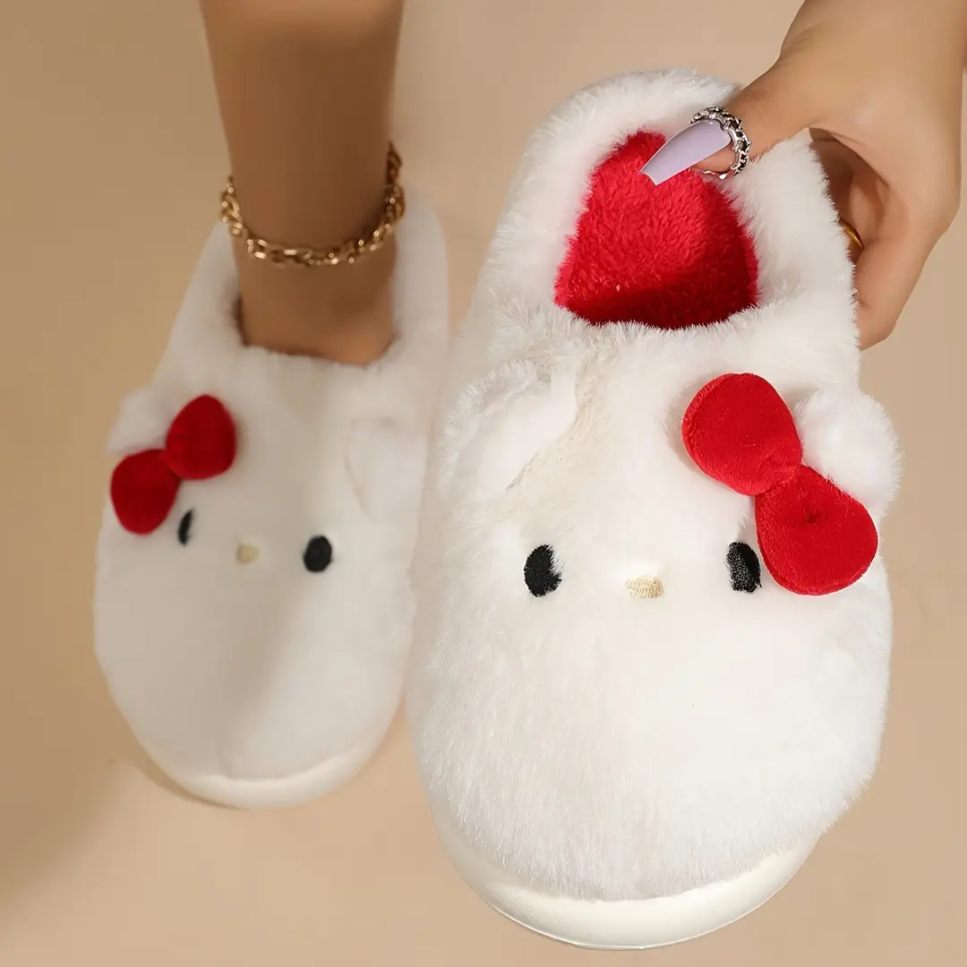 Cartoon Kitty Cotton Slippers 2024 New Thickened Autumn and Winter Indoor Non-Slip Home Shoes Warm Ladies Plush Slippers - Image 3