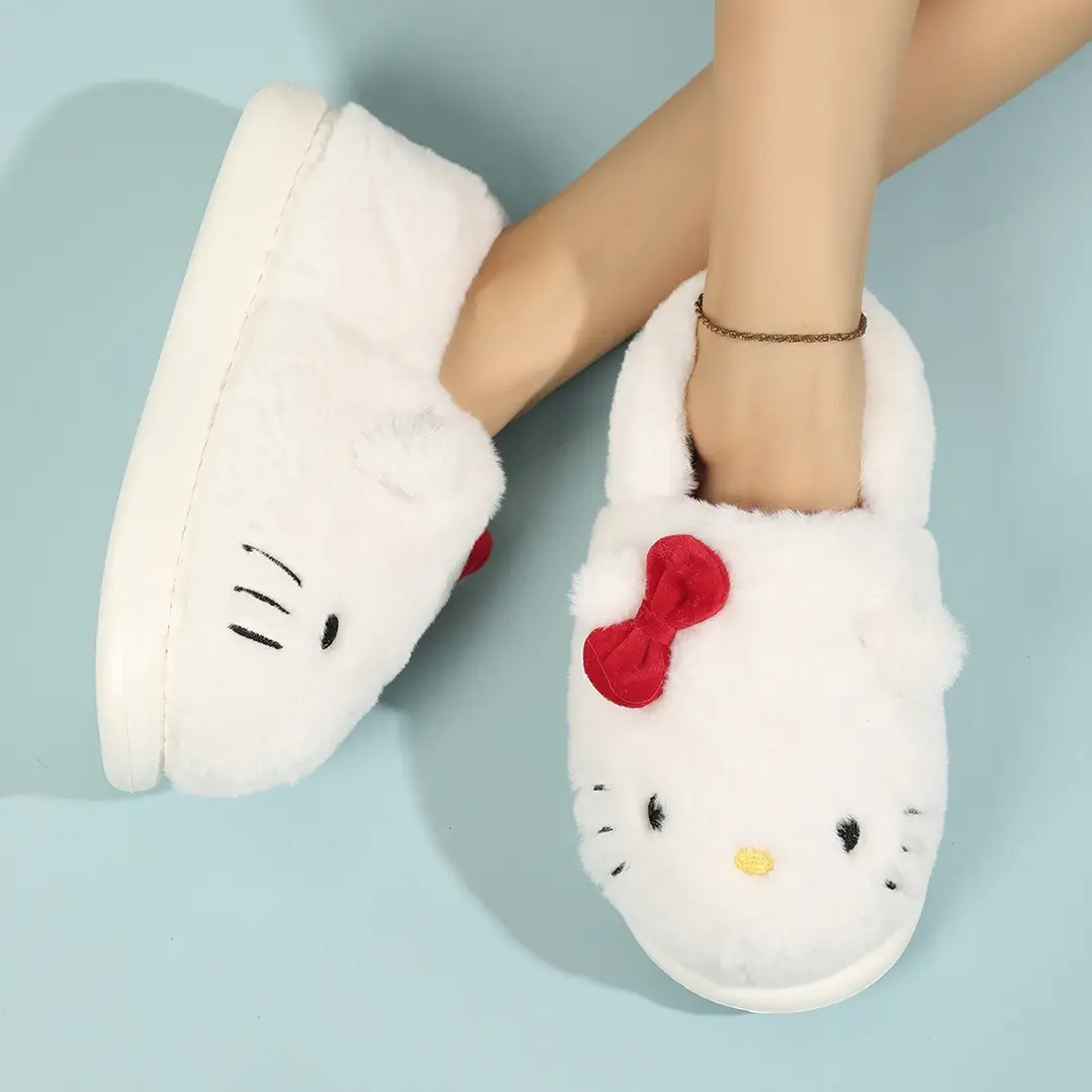 Cartoon Kitty Cotton Slippers 2024 New Thickened Autumn and Winter Indoor Non-Slip Home Shoes Warm Ladies Plush Slippers - Image 4