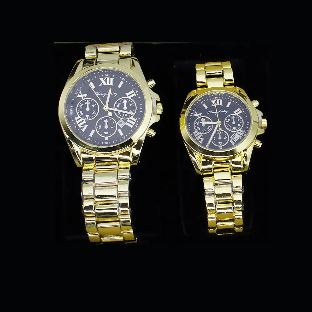 Couple Quartz Watch Set Gold Plated Necklace Earrings Ring Box — feature 6