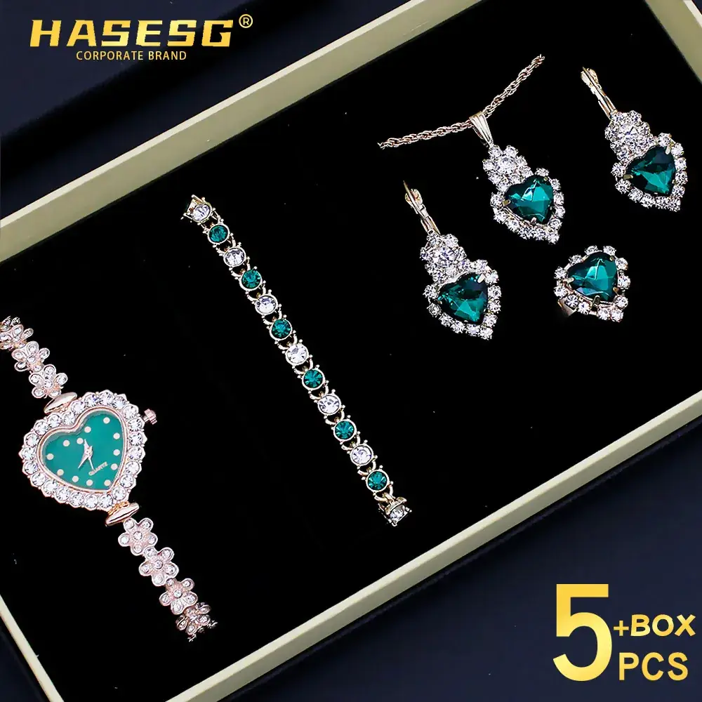 Blue Crystal Love Bracelet Watch Set for Women - Image 13