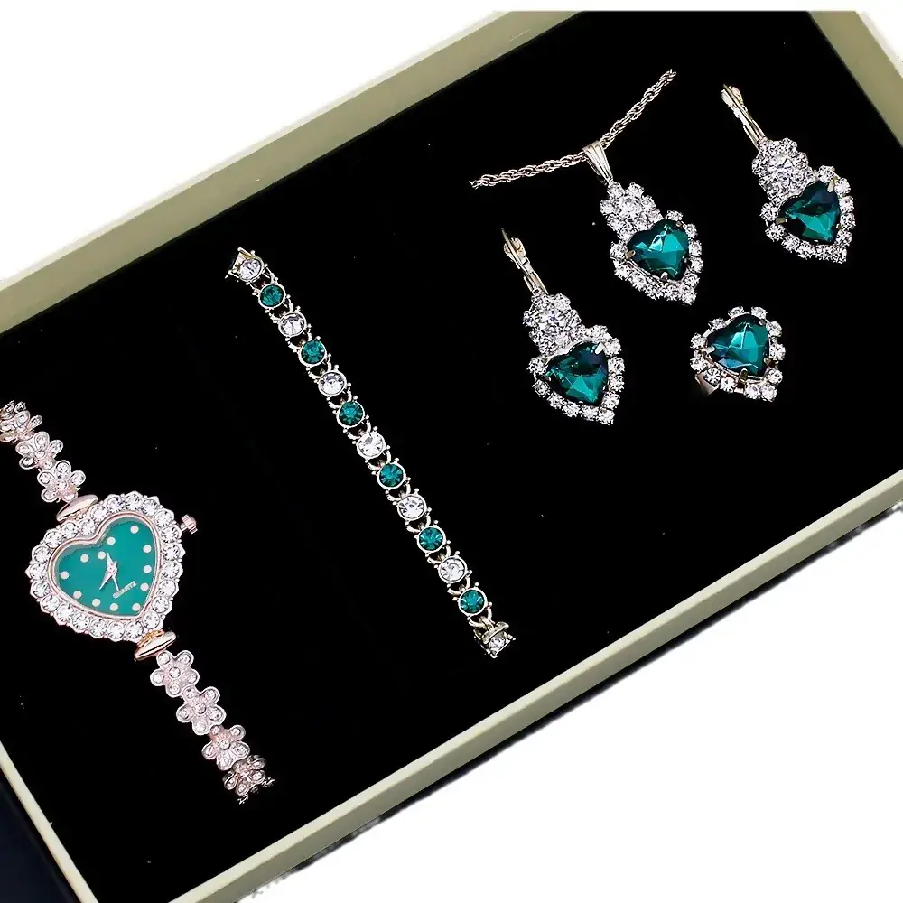 Blue Crystal Love Bracelet Watch Set for Women - Image 15