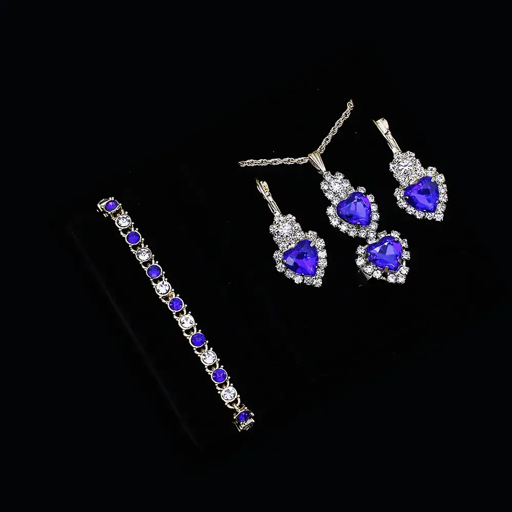 Blue Crystal Love Bracelet Watch Set for Women - Image 12