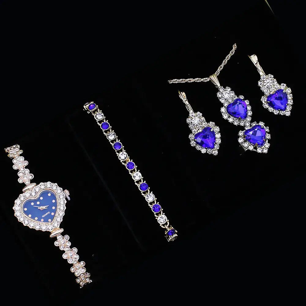 Blue Crystal Love Bracelet Watch Set for Women - Image 9