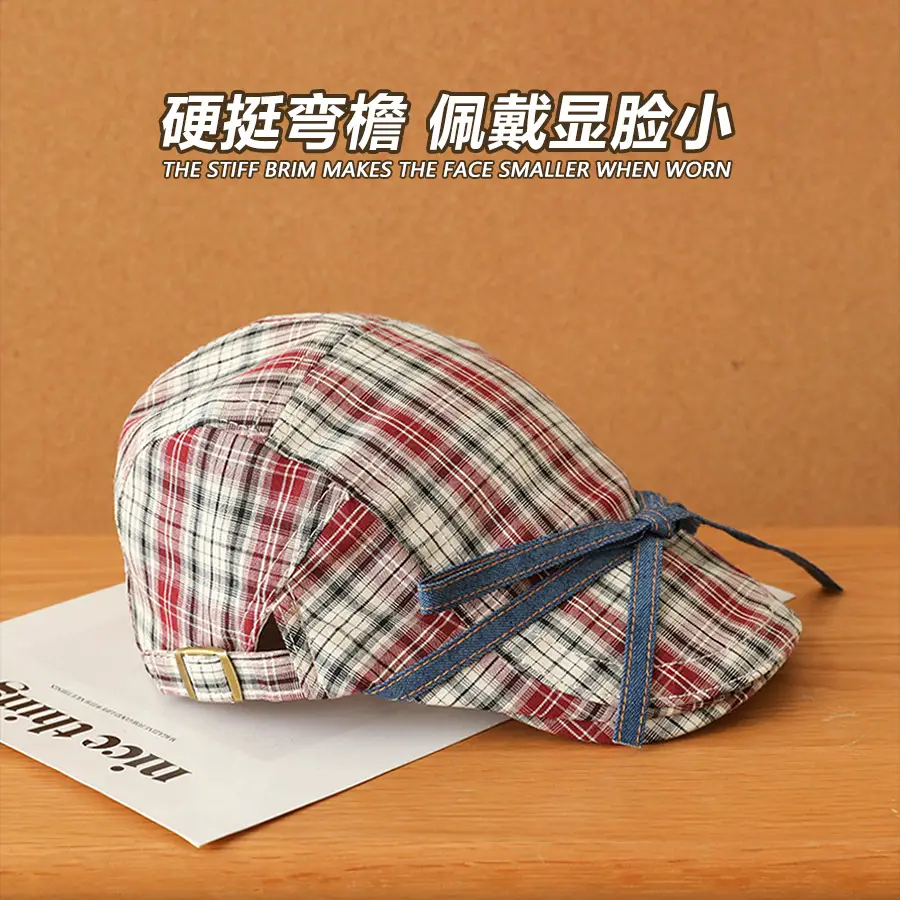 Japanese Plaid Bow Forward Hat for Girls Vintage Style - Image 4