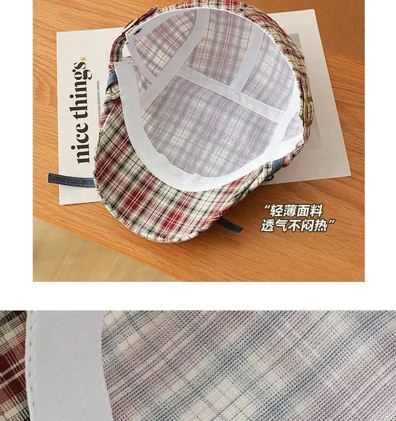 Japanese Plaid Bow Forward Hat for Girls Vintage Style — feature 6