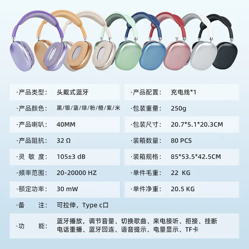 Cross-Border P9Promax Heavy Bass Wireless Over-Ear Bluetooth Headphones with Microphone, Long Battery Life, Huaqiangbei Custom Model