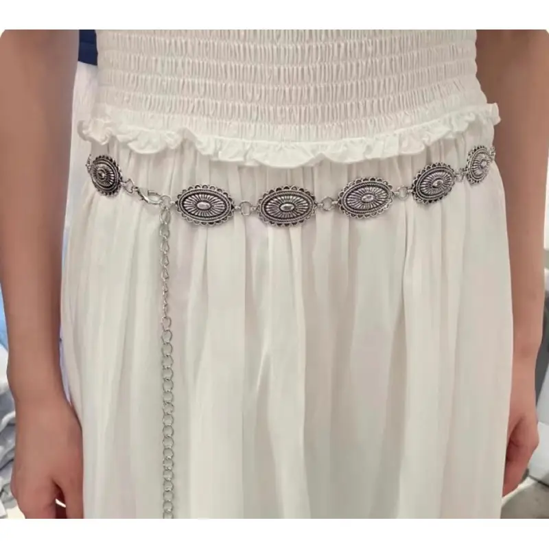 American Style Korean Style Silver Belt Chain Belt