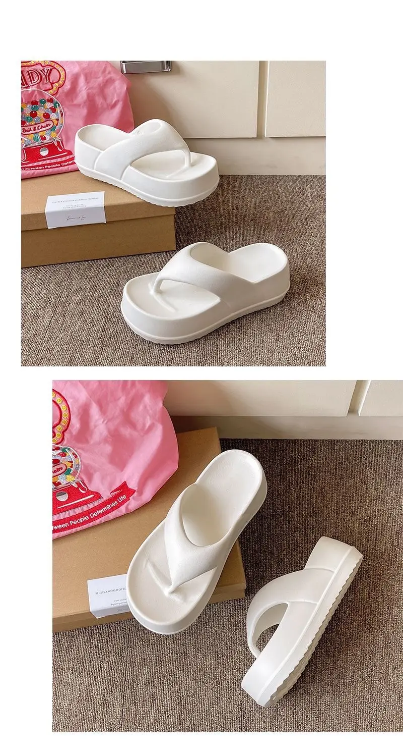 Thick-soled flip-flops for women's summer outdoor wear feeling of stepping on excrement increased fashion Joker soft-soled beach flip-flops batch — feature 11