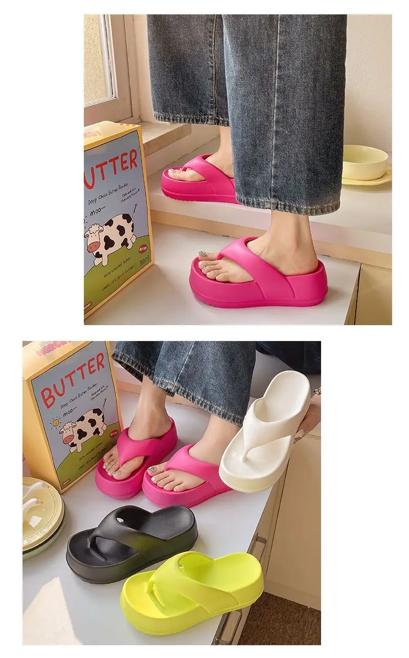 Thick-soled flip-flops for women's summer outdoor wear feeling of stepping on excrement increased fashion Joker soft-soled beach flip-flops batch — feature 2