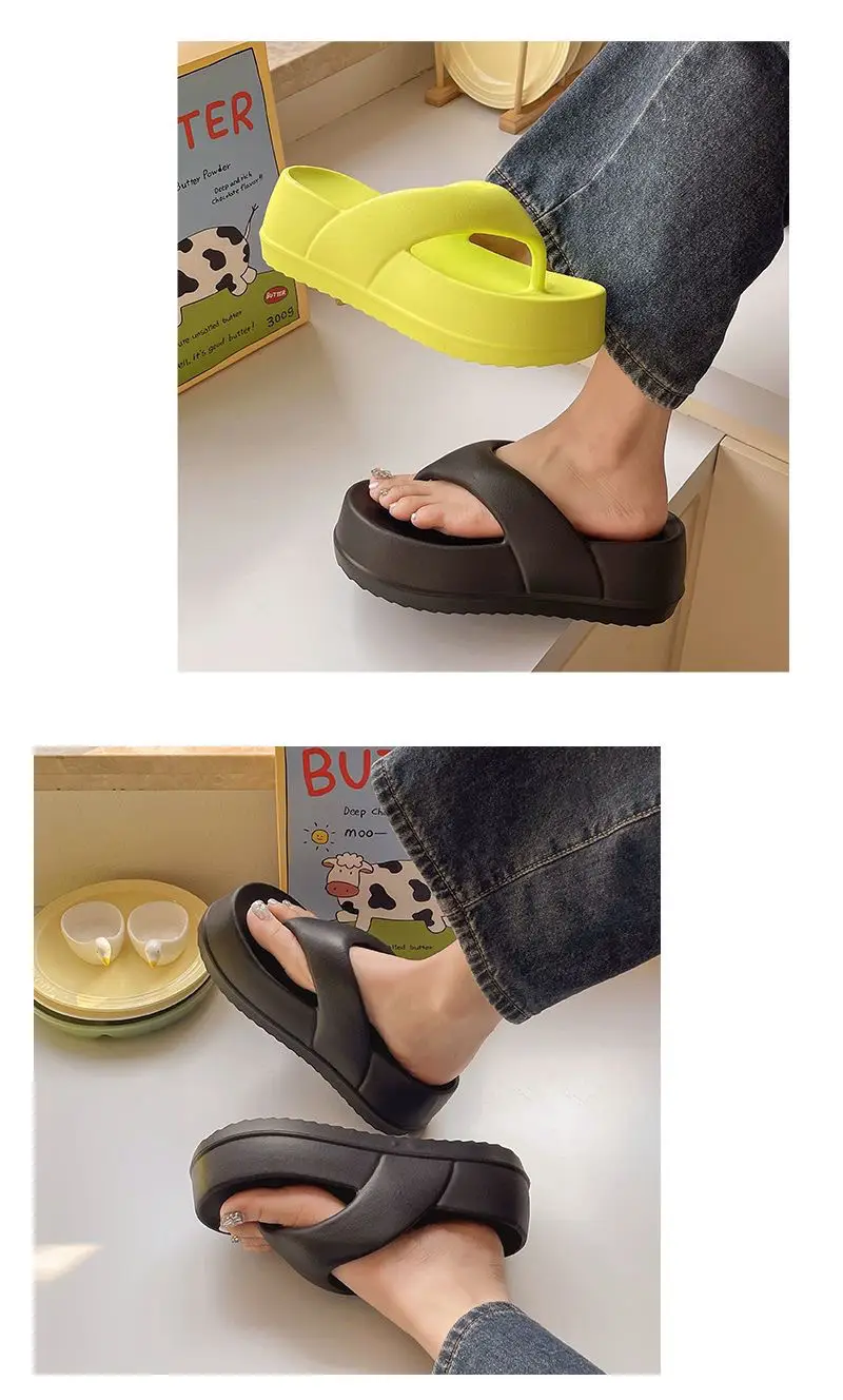 Thick-soled flip-flops for women's summer outdoor wear feeling of stepping on excrement increased fashion Joker soft-soled beach flip-flops batch — feature 3