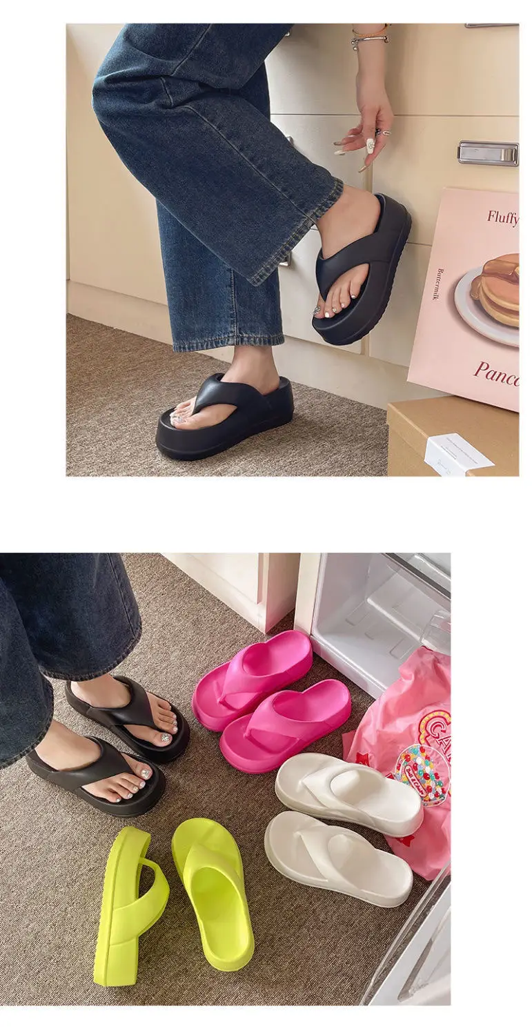 Thick-soled flip-flops for women's summer outdoor wear feeling of stepping on excrement increased fashion Joker soft-soled beach flip-flops batch — feature 4