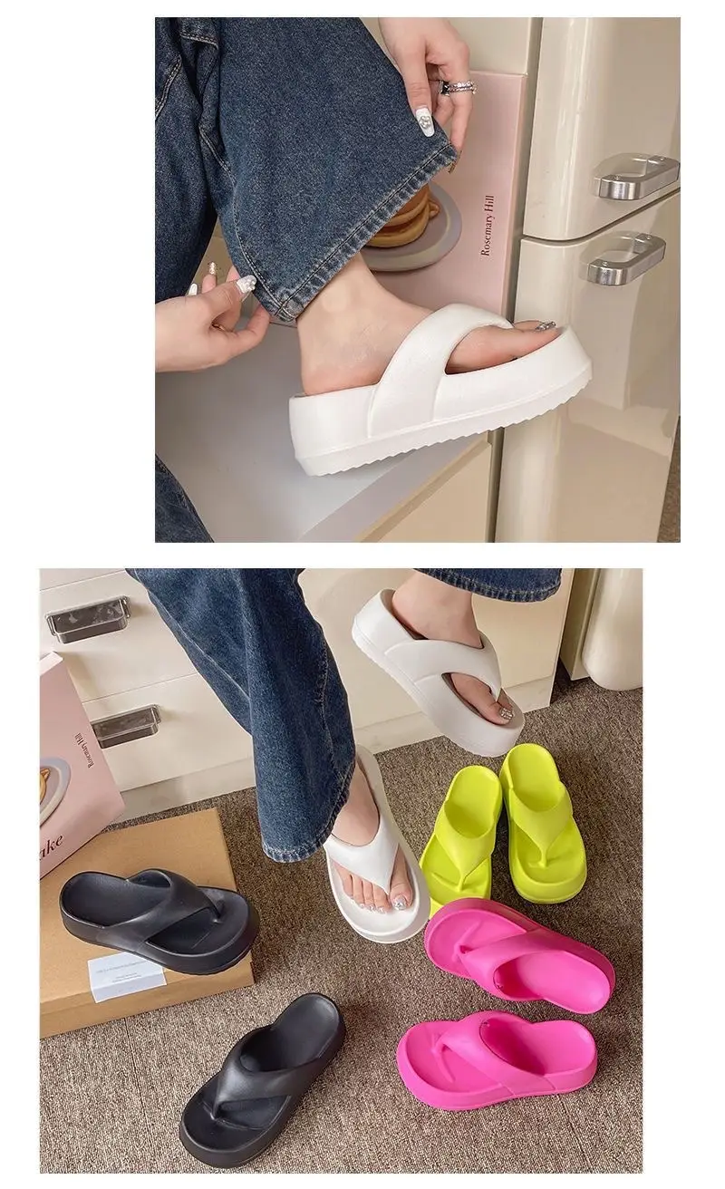 Thick-soled flip-flops for women's summer outdoor wear feeling of stepping on excrement increased fashion Joker soft-soled beach flip-flops batch — feature 6