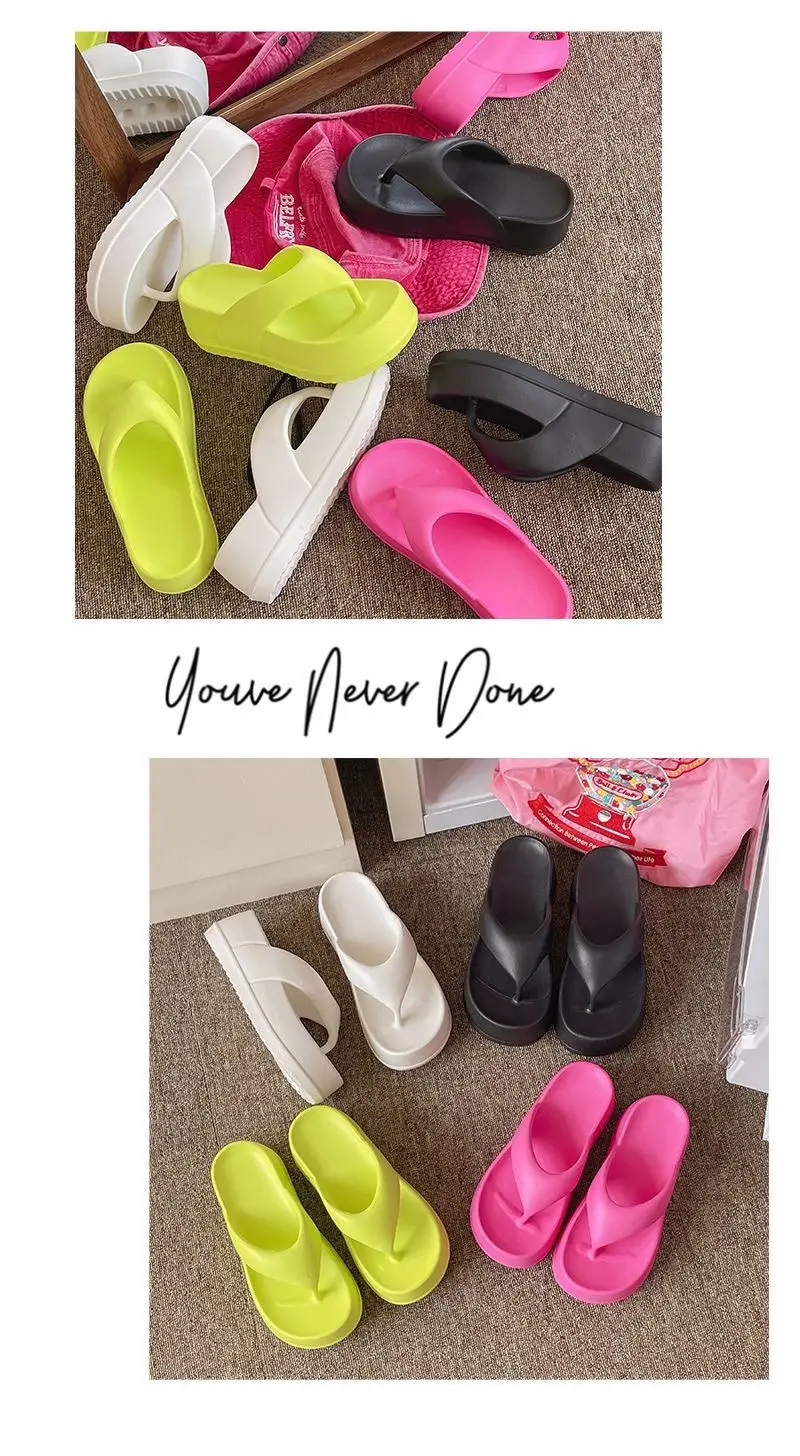 Thick-soled flip-flops for women's summer outdoor wear feeling of stepping on excrement increased fashion Joker soft-soled beach flip-flops batch — feature 7